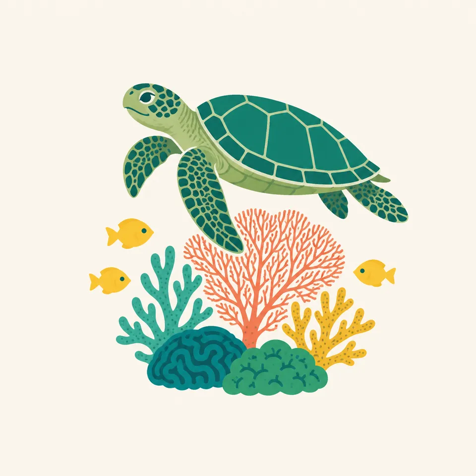 A sea turtle above branching coral, the extra drawing for the park.