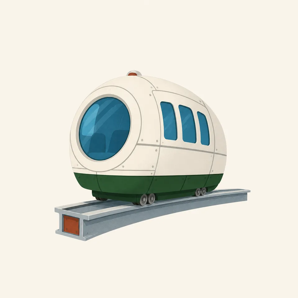 A small white and green tram car on a curved track, the extra drawing for the park.