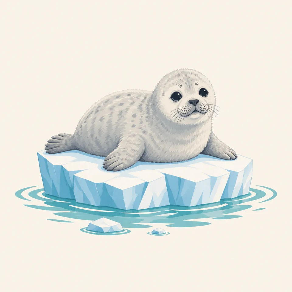A young seal resting on a small piece of ice, the extra drawing for the park.