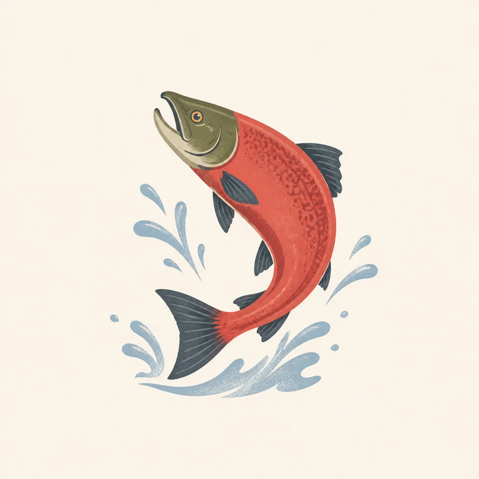 A red salmon leaping from the water, the extra drawing for the park.
